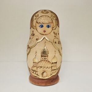 Vintage Exquisite Handmade, Wood-Burned, & Hand-Painted Matryoshka Nesting Dolls